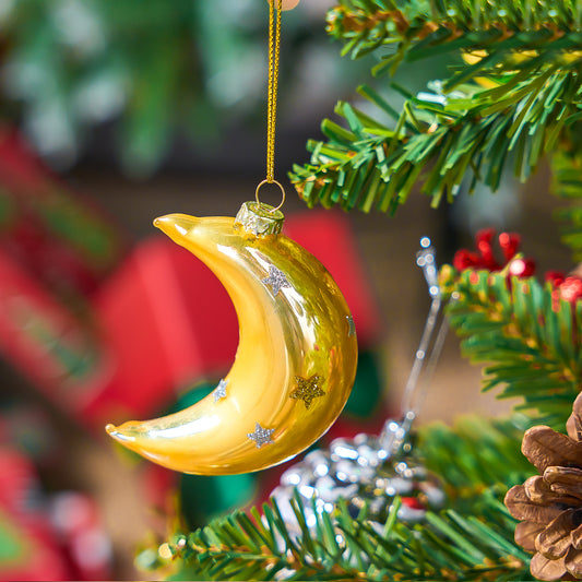 SYNCFUN Christmas Moon Glass Ornament, Xmas Outer Space Glass Blown Hanging Ornaments for Christmas Tree Decoration, Special Ornament for Xmas Gift Holiday Party Favor Indoor Decoration