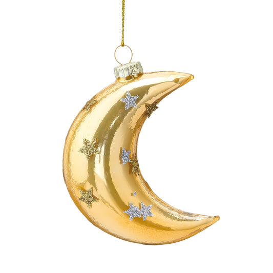 Christmas Moon Glass Ornament, Xmas Outer Space Glass Blown Hanging Ornaments for Christmas Tree Decoration, Special Ornament for Xmas Gift Holiday Party Favor Indoor Decoration
