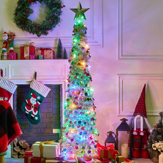 Joyfy 5ft Prelit Tinsel Collapsible Christmas Tree with 50 Multicolor LED lights(Green and White)