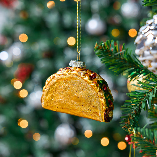 SYNCFUN Christmas Taco Glass Ornament, Xmas Glass Blown Food Hanging Ornament for Christmas Tree Decoration, Fast Food Ornament for Xmas Gift Party Favor Indoor Decoration