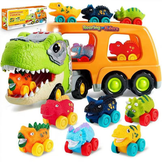 Dinosaur Truck Toys, Carrier Truck Toys with 6 Rubber Car Vehicles, Birthday Gift for Kids Toddlers 2 3 4 5 6 Years Old