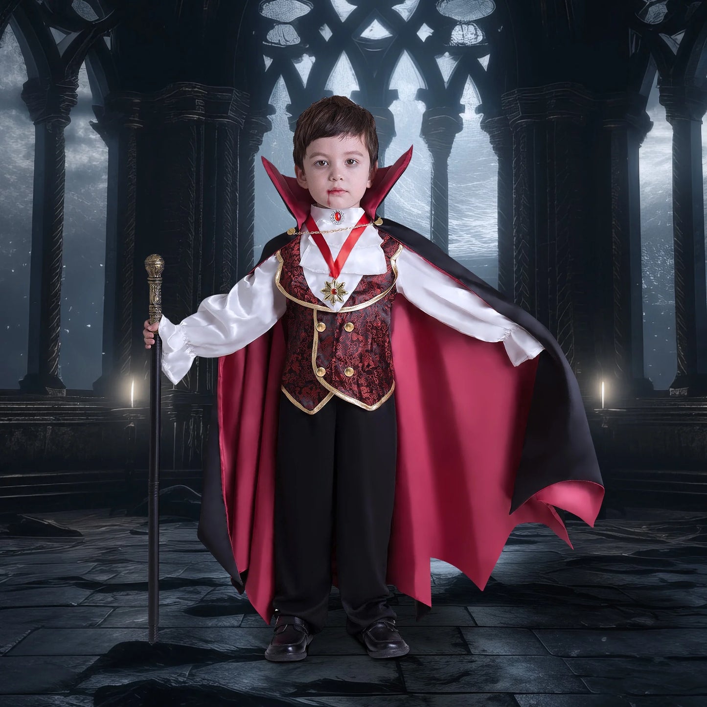 SYNCFUN Gothic Vampire Costume Kids,Toddler Vampire Costume Halloween Vampire Costume,vampire costume for boys,Halloween Party Dress Up (5–7yrs)