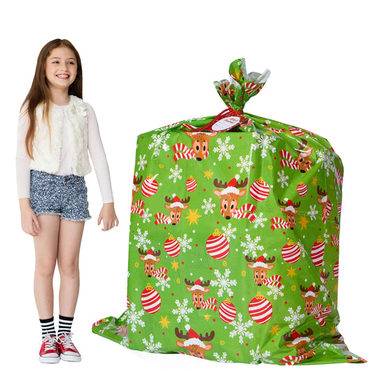 SYNCFUN Jumbo Christmas Giant Gift Bags 44” X 36” with Gift Tags for Holiday Treats, Oversize Xmas Gifts, Heavy Duty Party Favor Supplies, Large Goodie Bags