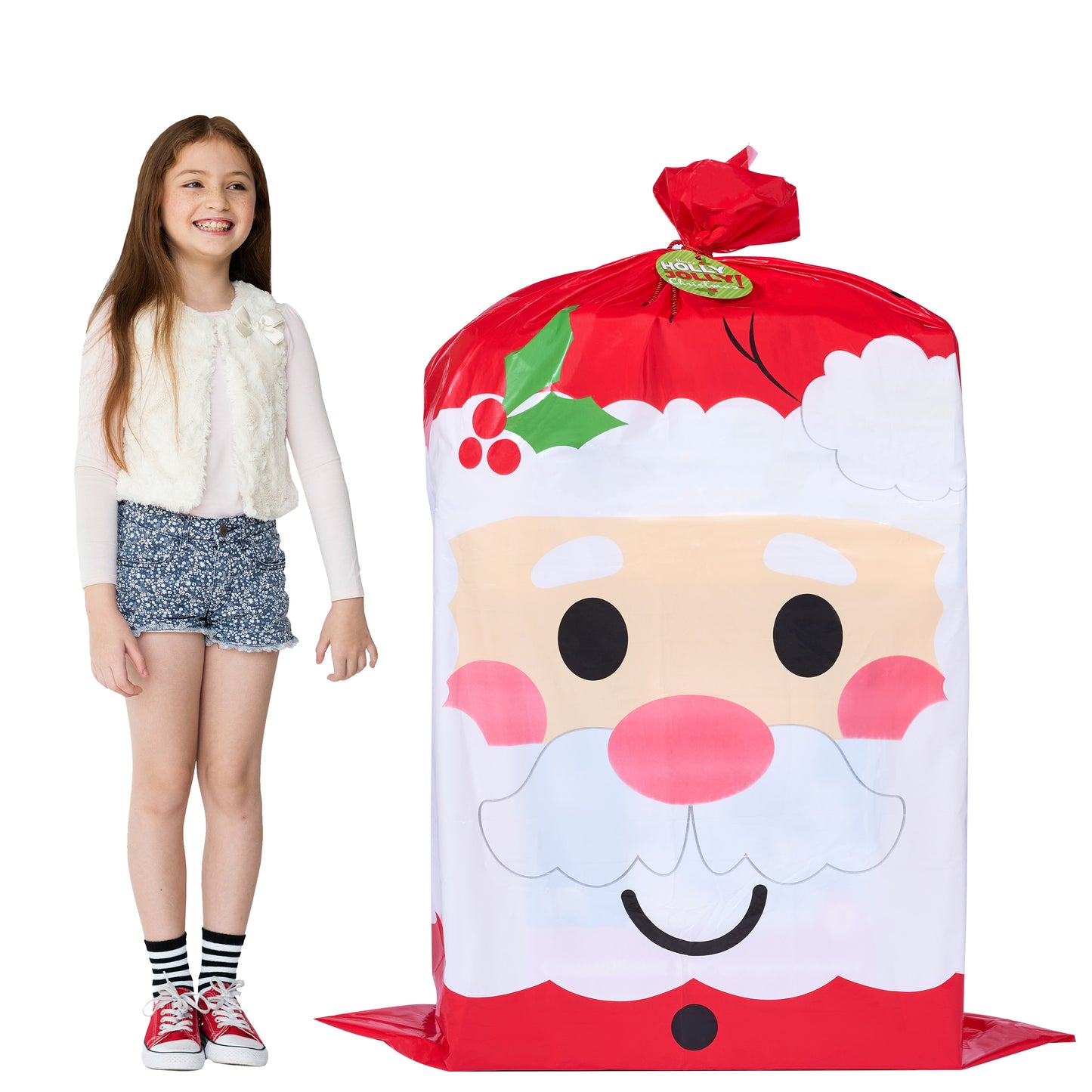 Joyfy Jumbo Christmas Santa Gift Bag Plastic Xmas Gift Wrapping Bag 56”x36” for Gift Giving, Holiday Presents, Giant Gifts Decorations, Festive Surprises