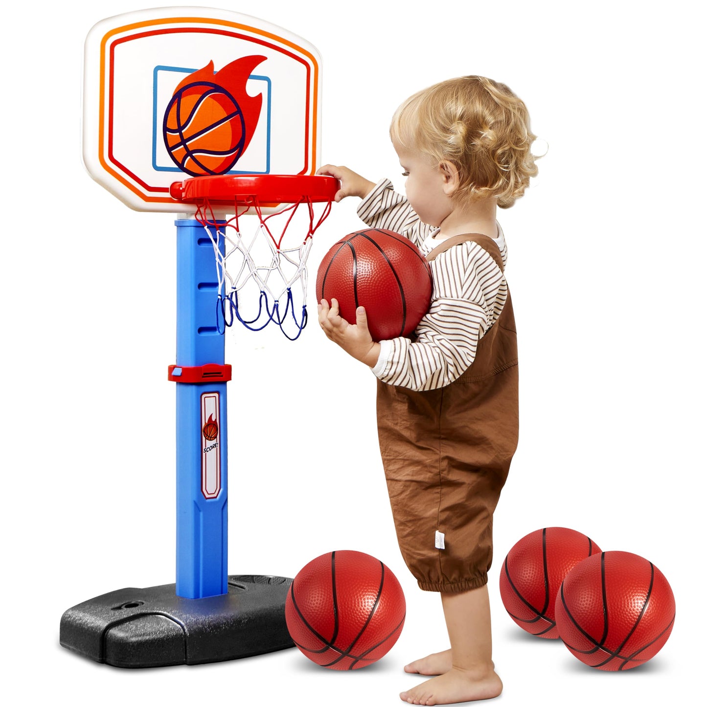 SYNCFUN Toddler Basketball Hoop, Indoor Basketball Game Set for Kids 1-3, Adjustable Kids Basketball Goal With 4 Balls for Indoor Outdoor Play