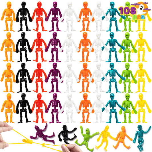 Joyfy 108 Pcs Halloween Stretchy Skeleton Toys,Halloween Toys Bulk for Party Favors,Halloween Goody Bag Fillers,Halloween Sticky Toys for Classroom Prizes