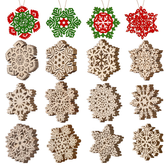 SYNCFUN 36 Pcs Christmas Wooden Ornaments Hanging Snowflakes Ornaments Unfinished Blank Wood Slice for Indoor/Outdoor Xmas, Party Decoration, Tree Ornaments, Events