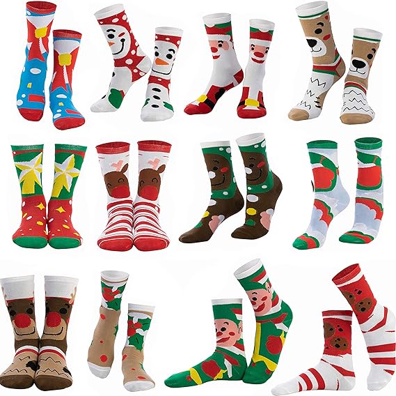Joyfy 12 Pairs Christmas Socks for Women,Fuzzy Crazy Novelty Christmas Socks,Holiday Christmas Stocking Stuffers for Women,Christmas Gift