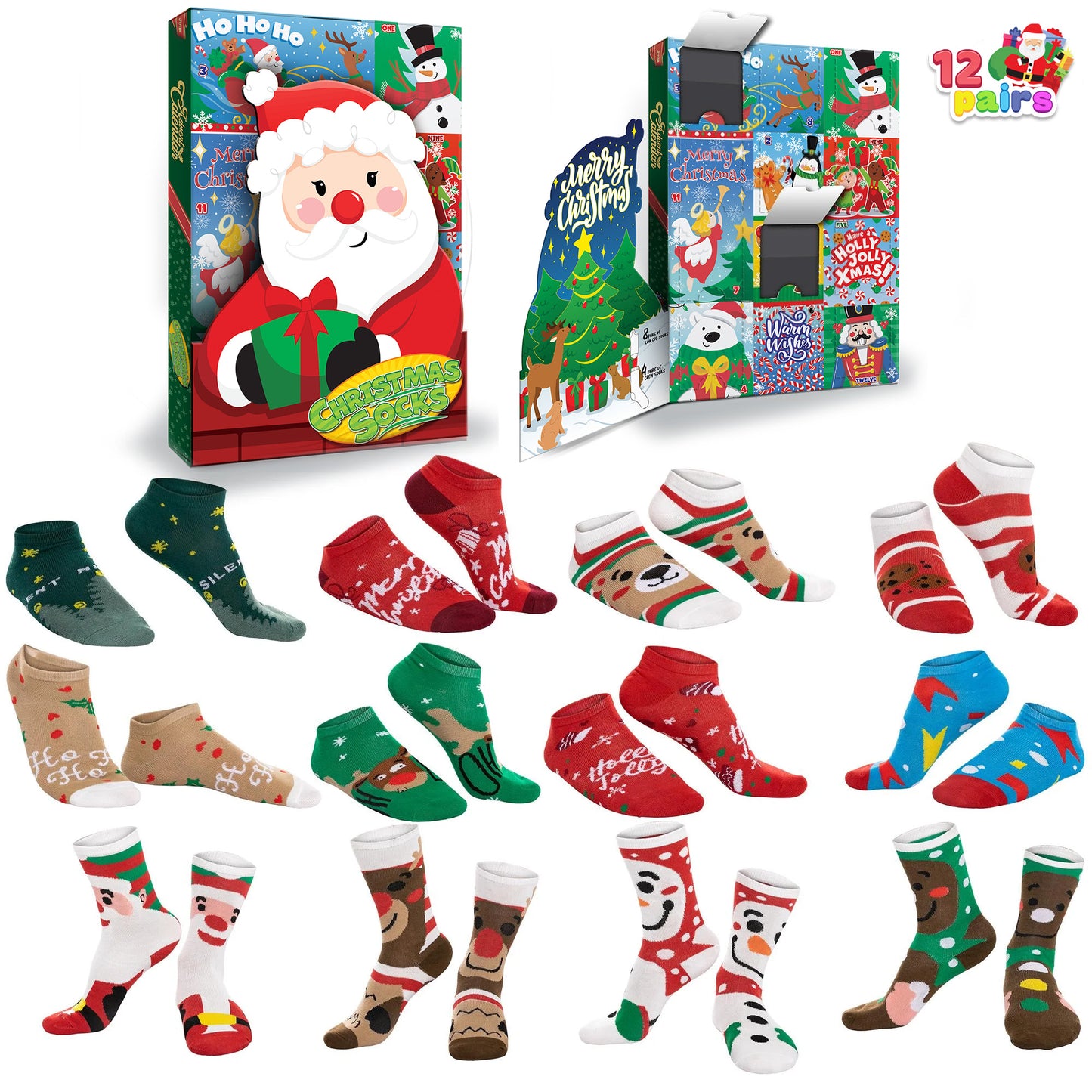 SYNCFUN 2024 Christmas Advent Calendar 12 Days of Christmas Warm Cotton Socks for Women Countdown Calendar Includes 8 Low Cut Socks and 4 Knee High Socks Gift for Holiday Christmas Party Favor Gifts