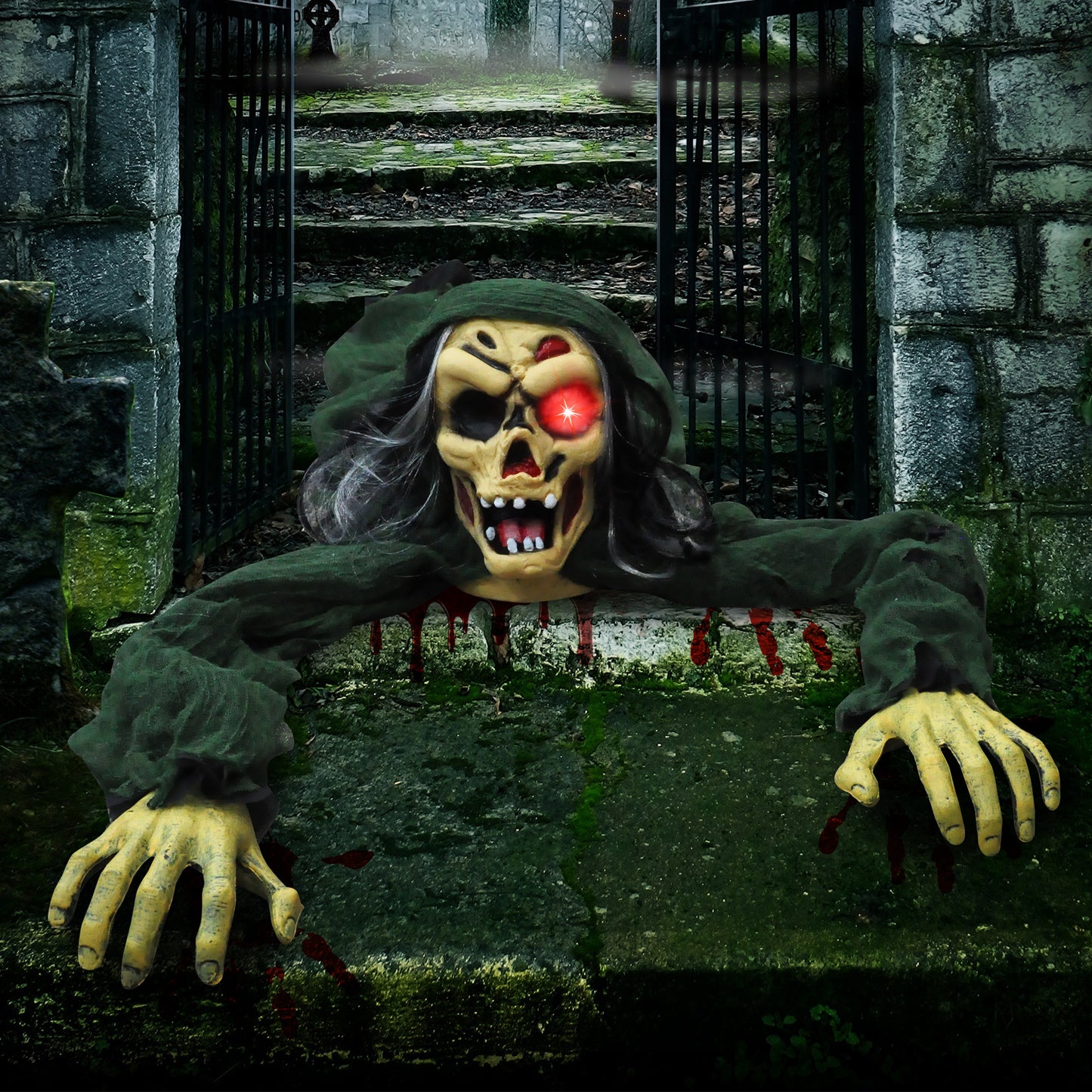 Joyfy Halloween Decorations Outdoor Groundbreaker Creepy Life Size Light Up Climbing Zombie Groundbreaker with Sound,Motion Activated Halloween Decorations Haunted House Decorations