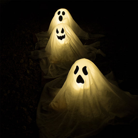 SYNCFUN 3 Packs Halloween Ghost Decorations,Light Up Flying Ghost Garden Stakes Outdoor Halloween Decorations,Pathway Lights Halloween Yard Outdoor Decorations Haunted House Decorations