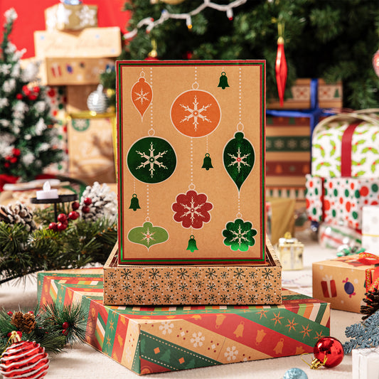 SYNCFUN 12 Pcs Christmas Foil Kraft Gift Boxes with 3 Sizes (Robe, Shirt and Lingerie Boxes) for Xmas Goody Gift Boxes, School Classrooms Party Favors Decoration, Holiday Present Wrap Décor