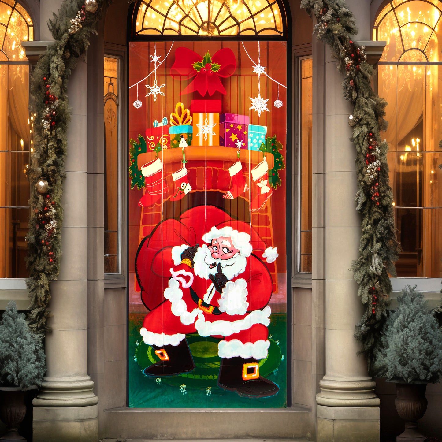 SYNCFUN Christmas Santa with Gifts Window Door Cover Winter Holiday Party Decoration 72X30 Inches