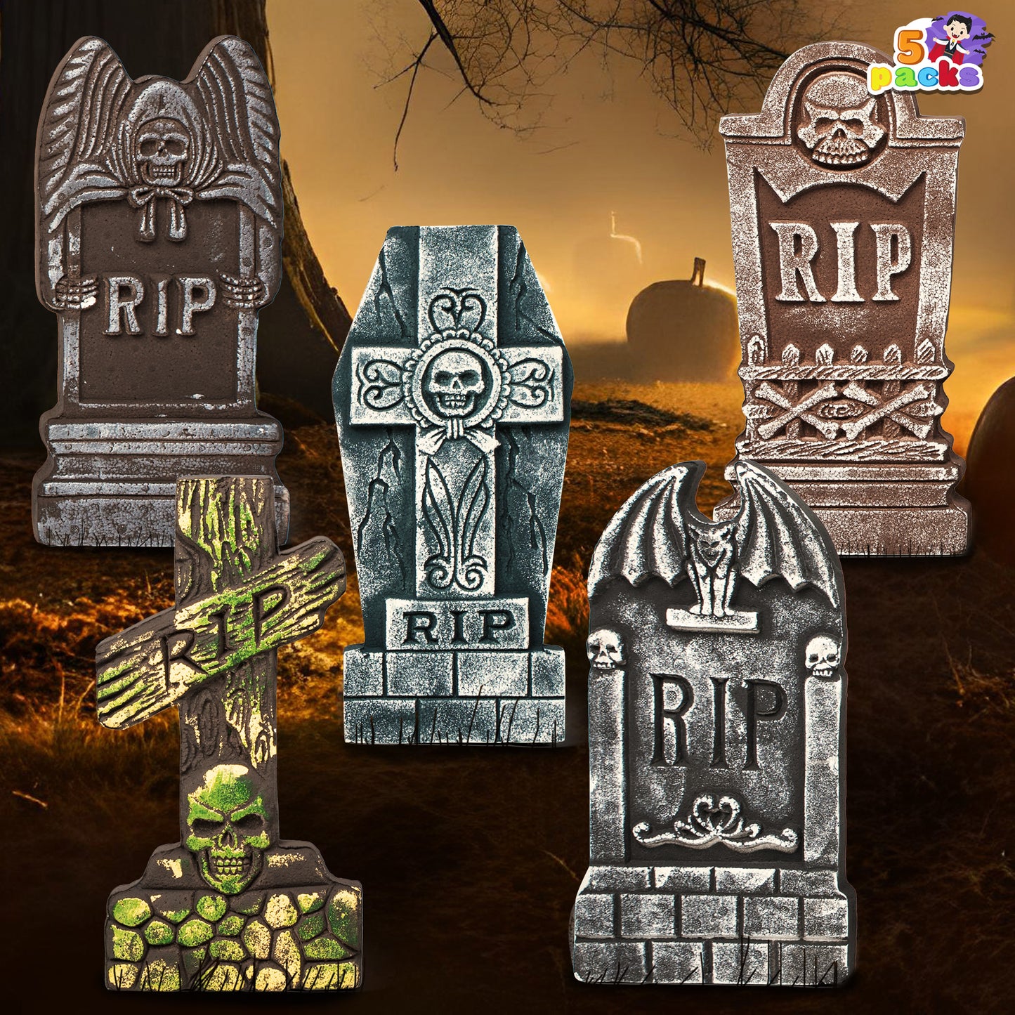 Joyfy 5Pack Halloween Tombstone Decoration for Halloween Outdoor Yard Decorations