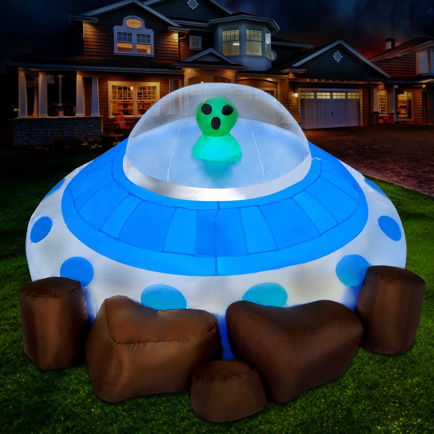 Syncfun 5 FT Halloween Inflatable Crashing UFO Alien Decoration with Built-in LEDs,UFO Halloween Decorations Outdoor Blow Up Yard Lawn Decoration