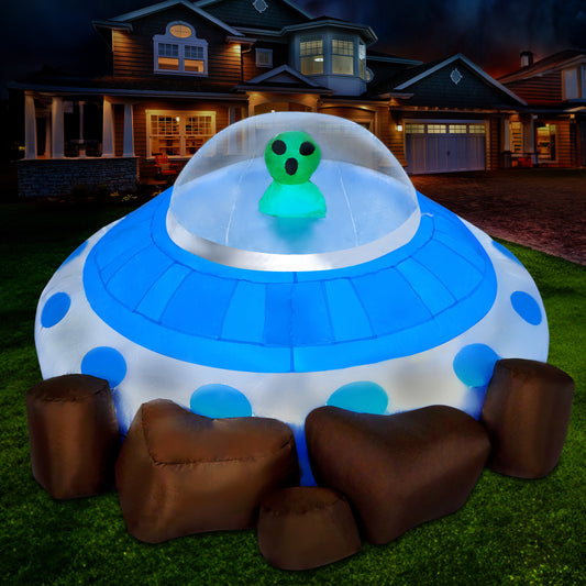 Syncfun 5 FT Halloween Inflatable Crashing UFO Alien Decoration with Built-in LEDs,UFO Halloween Decorations Outdoor Blow Up Yard Lawn Decoration