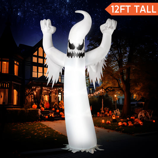 SYNCFUN 12 ft Halloween Inflatable Ghost,Giant Ghosts inflatables with Build-in LEDs Outdoor Decorations,Blow Ups Halloween Yard Inflatables