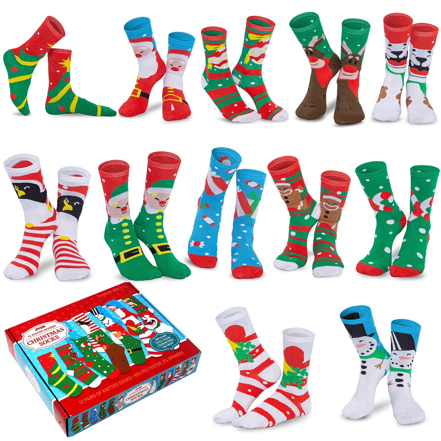 Joyfy 12 Pairs Christmas Socks Women, Plush Crazy Novelty Christmas Socks, Women's Holiday Christmas Socks, Christmas Gifts