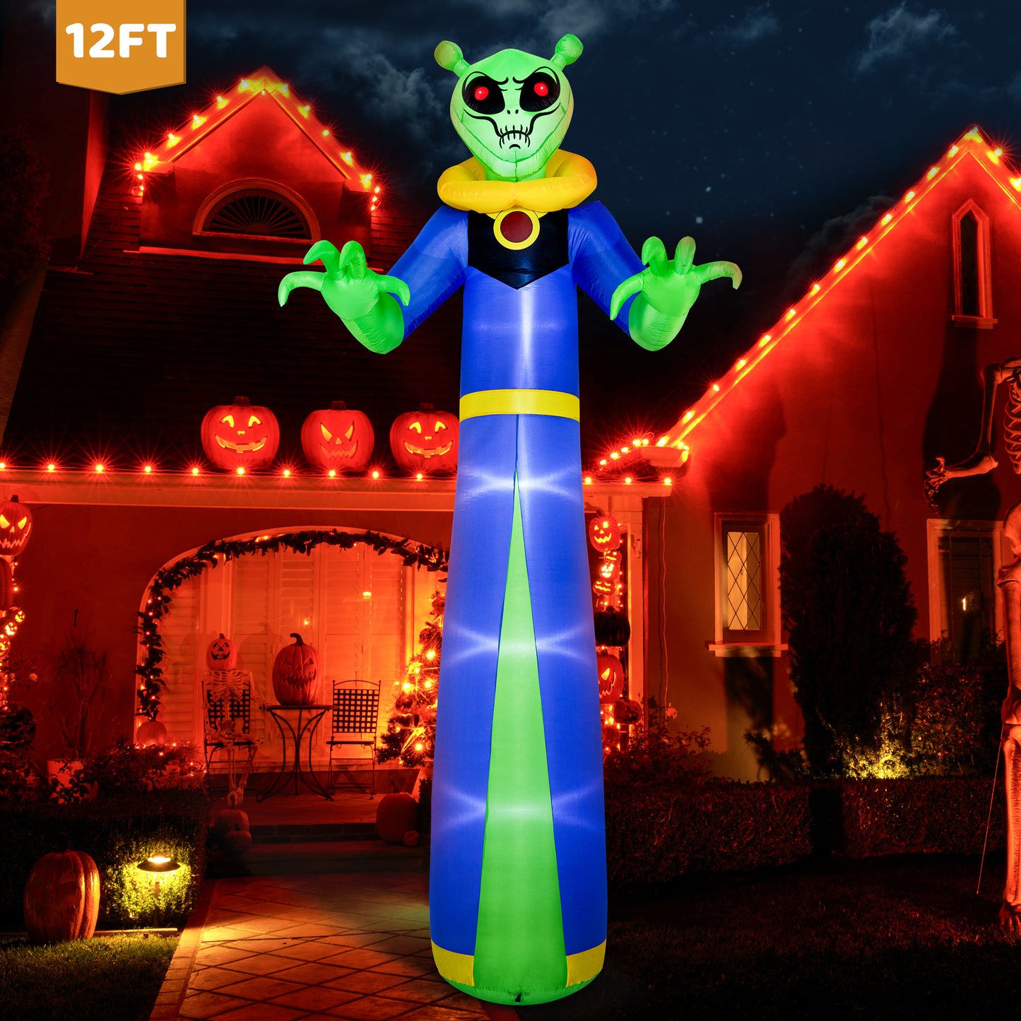 Syncfun 12 FT Halloween Inflatable Giant Alien Decoration with Built-in LEDs,Alien Wizard Ghosts Halloween Decorations Outdoor Blow Up Yard Lawn Decoration
