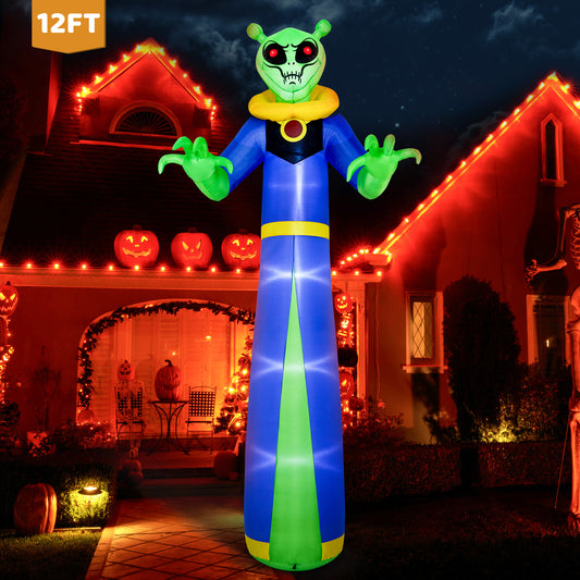 Syncfun 12 FT Halloween Inflatable Giant Alien Decoration with Built-in LEDs,Alien Wizard Ghosts Halloween Decorations Outdoor Blow Up Yard Lawn Decoration