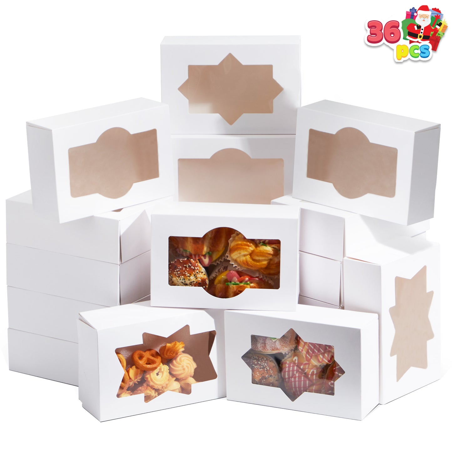 SYNCFUN 36 Pcs Christmas White Cookie Boxes Bakery Treat Gift Box with Window 8.5" x 5.75" x 2.75" for Pastries, Cupcakes, Cookies, Brownies, Donuts Gift Giving