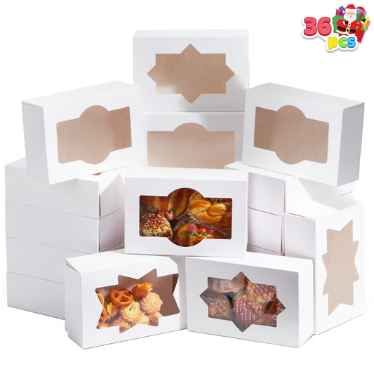 SYNCFUN 36 Pcs Christmas White Cookie Boxes Bakery Treat Gift Box with Window 8.5" x 5.75" x 2.75" for Pastries, Cupcakes, Cookies, Brownies, Donuts Gift Giving