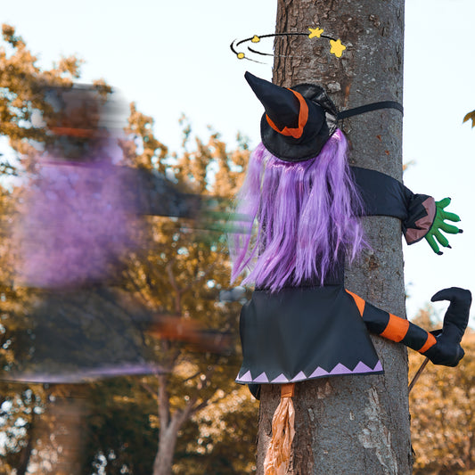 SYNCFUN 50 Inch Halloween Tree Decorations Halloween Crashing Witch into Tree Decoration Halloween Indoor Outdoor Yard Fall Porch Decor Haunted House Prop