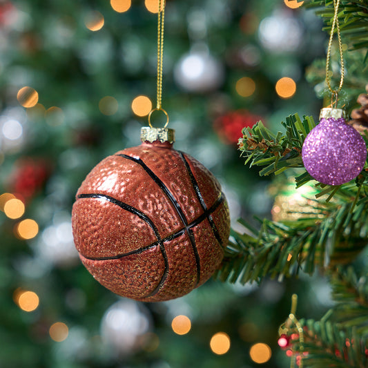 SYNCFUN Christmas Basketball Glass Ornament, Sports Ball Glass Blown Ornament Ball for Christmas Tree Decoration, Boys Sports Ornament for Xmas Gift Holiday Party Favor Indoor Decoration