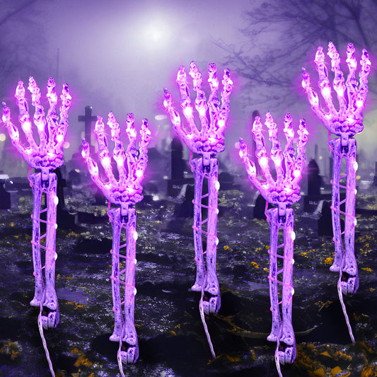 Syncfun 5 Pack Halloween Decorations Lighted Skeleton Arm Stakes,10 FT 150 LED Waterproof Skeleton LED Hands with 8 Lighting Modes,Scary Halloween Party Props Outdoor Yard Decor