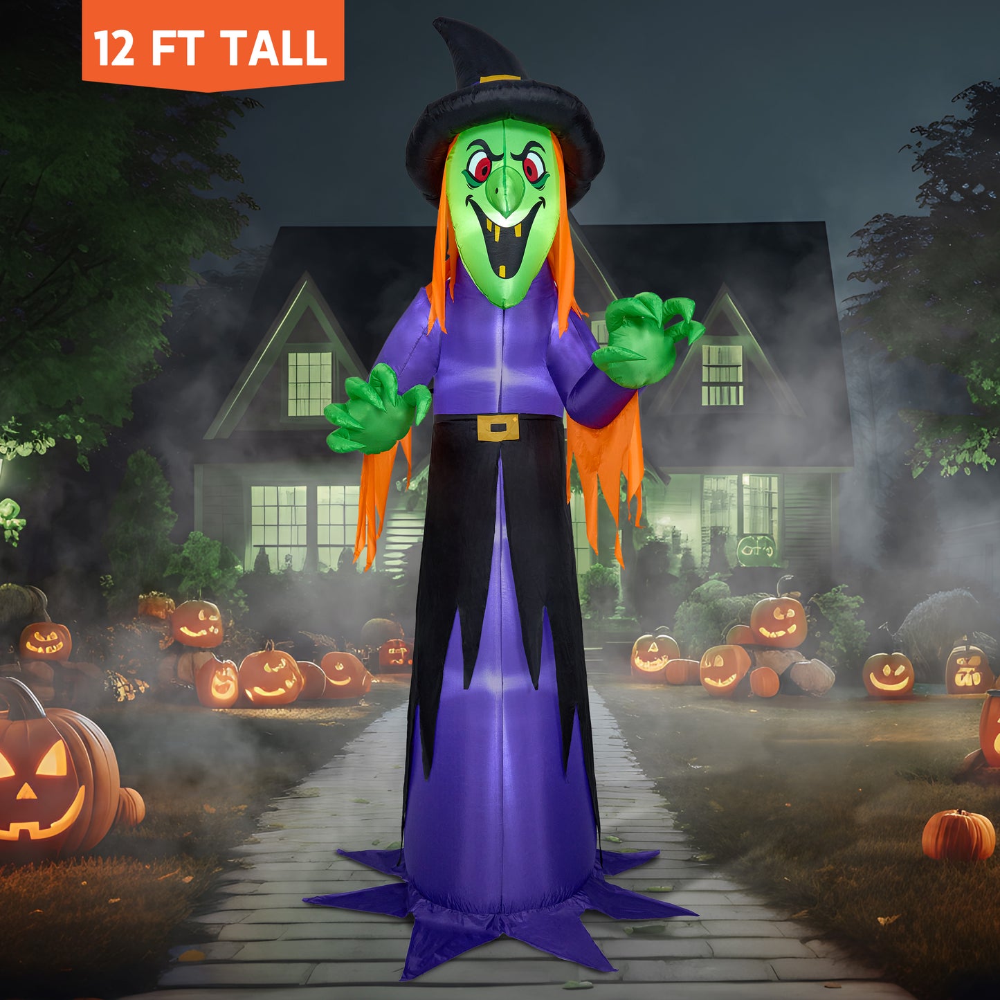 Syncfun 12 FT Halloween Inflatable Giant Witch Decoration with Built-in LEDs,Witch Halloween Decorations Outdoor Blow Up Yard Lawn Decoration