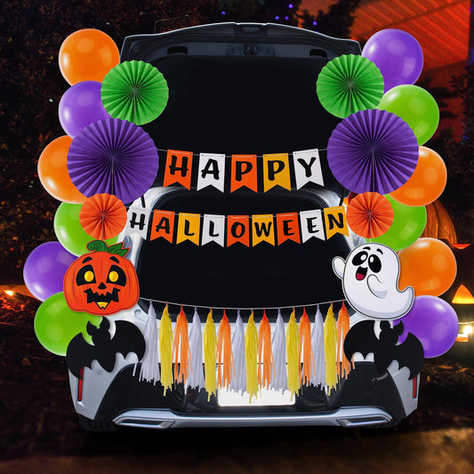Joyfy Halloween Trunk or Treat Car Decorations Kit,Halloween Car Decorations Car Archway with Happy Halloween Theme,Trunk or Treat Decorations for Suv,Halloween Outdoor Garage Door Party Decor