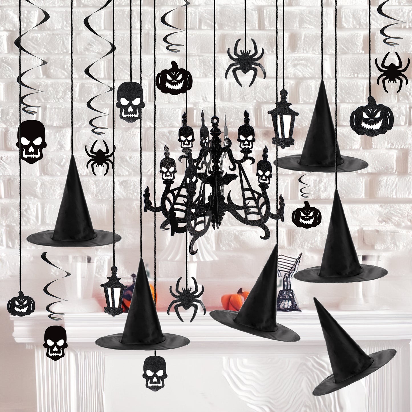 SYNCFUN 29 Pcs Halloween Hanging Swirl Decorations and Witch Hats,Halloween Decorations Indoor Birthday Party Supplies Decorations,Pumpkin Spider Ghost Decor