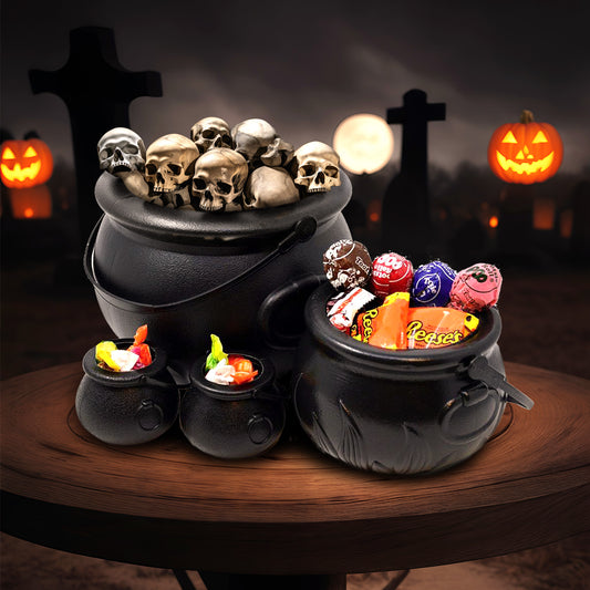 SYNCFUN 4 Pack Halloween Cauldron with Handle,Halloween Candy Bucket Basket Candy Bowl Halloween Bucket Plastic Cauldron Trick or Treat Bucket