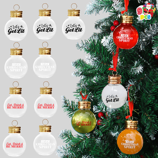 Joyfy 9 Pcs Boozeball Christmas Ornaments Set 1.7 oz Fillable Ball Ornaments Christmas Decorations for Christmas Holiday Indoor and Outdoor Christmas Decorations