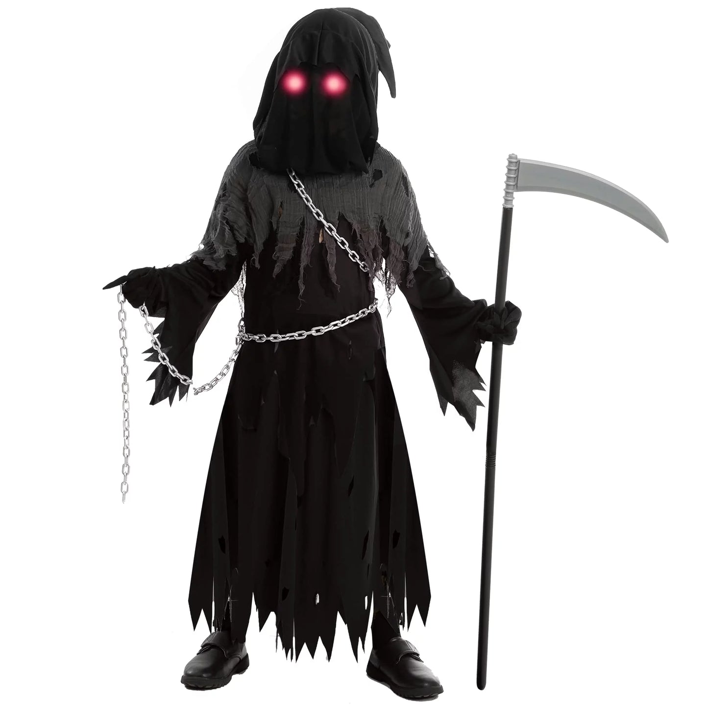 Spooktacular Creations Child Unisex Glowing Eyes Grim Reaper Costume for Creepy Phantom Halloween Costume, Large