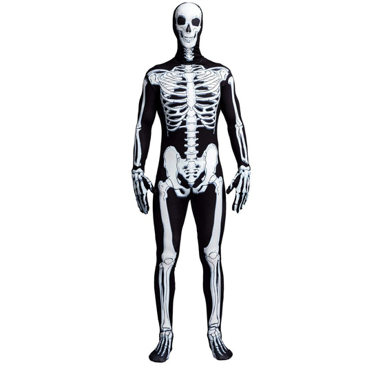 Spooktacular Creations Skeleton Bone Bodysuit Halloween Costumes for Men with Skeleton Hood Mask. Medium