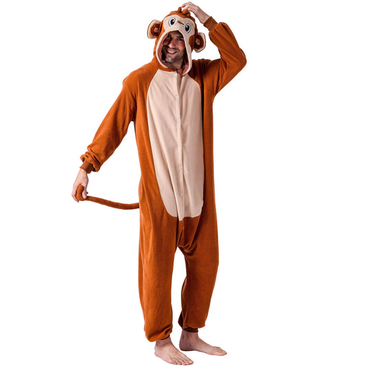 Spooktacular Creations Unisex Adult Monkey Pajama Plush Monkey Costume with Hat and Tail for Dress Up Party Role Playing Themed Parties Halloween Costume, XL