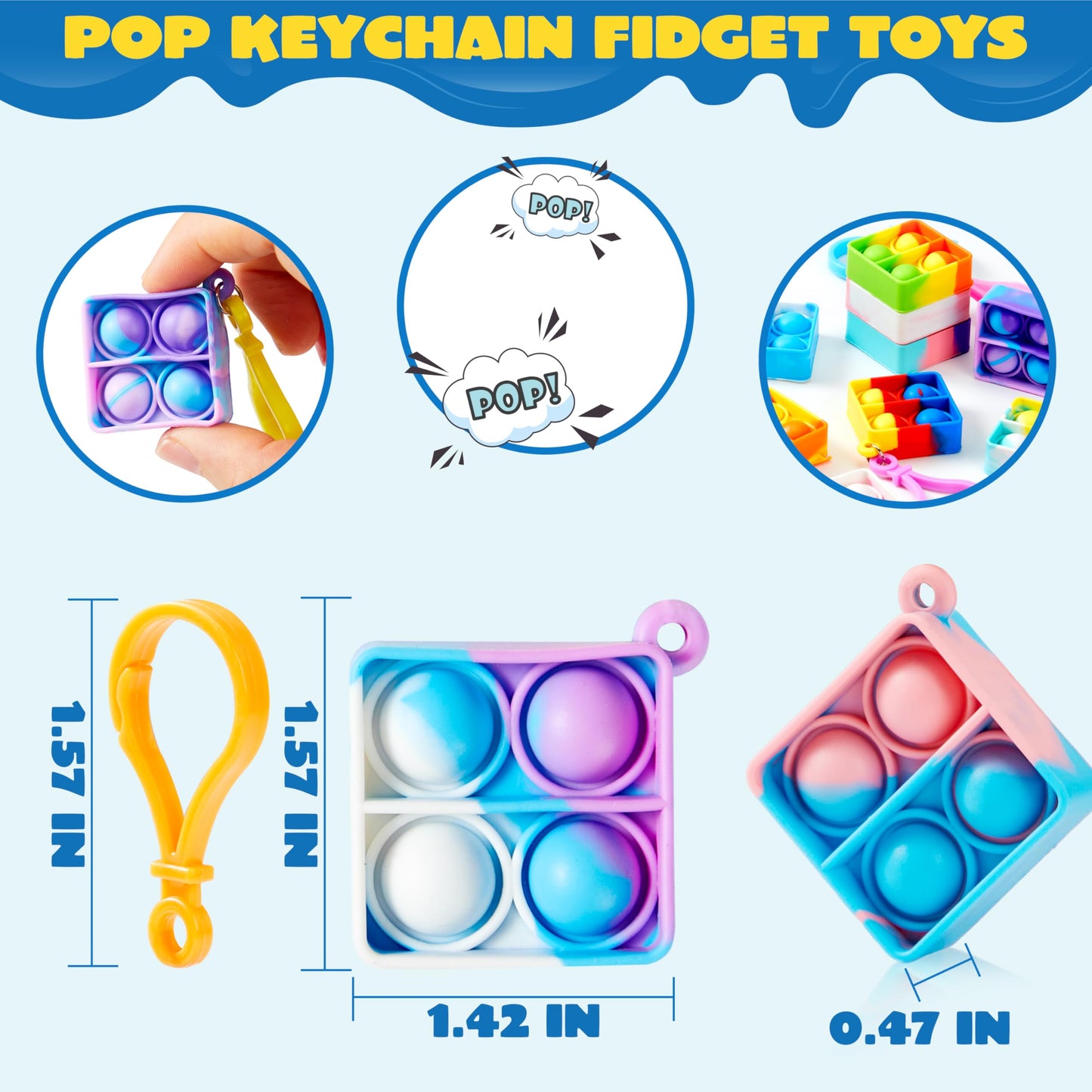 90 Pack Square Pop Fidget Keychain Mini Fidget Toys Bulk Party Favors for Kids, Goodie Bag Stuffers Pop Fidget Toys for Classroom Prizes Sensory Toy Packs