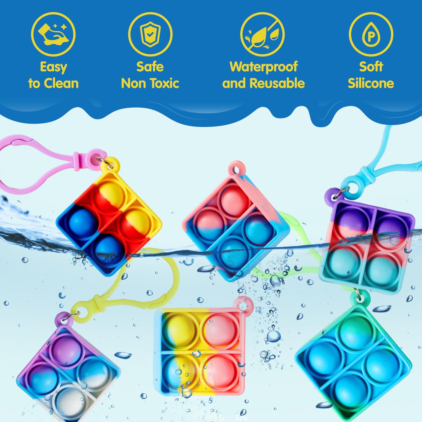 90 Pack Square Pop Fidget Keychain Mini Fidget Toys Bulk Party Favors for Kids, Goodie Bag Stuffers Pop Fidget Toys for Classroom Prizes Sensory Toy Packs