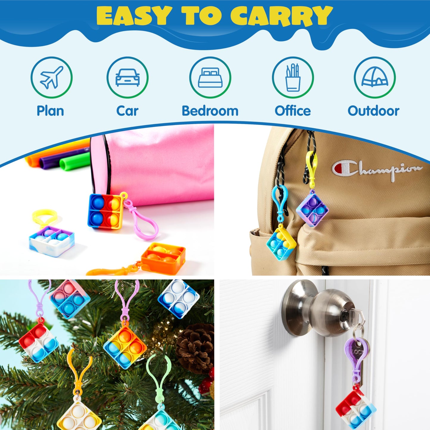 90 Pack Square Pop Fidget Keychain Mini Fidget Toys Bulk Party Favors for Kids, Goodie Bag Stuffers Pop Fidget Toys for Classroom Prizes Sensory Toy Packs