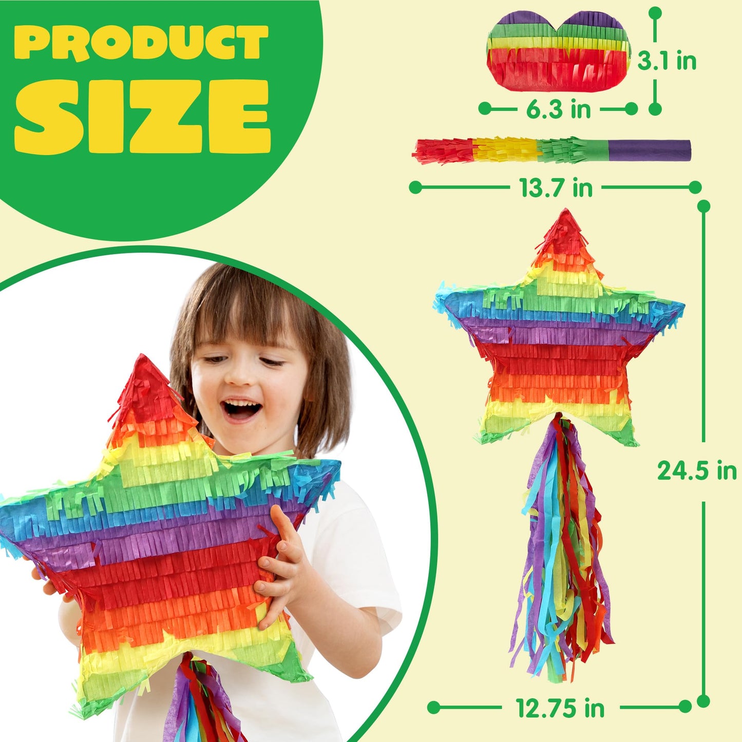 SYNCFUN Star Pinata for Kids Birthday Party 12.6"x 12.6"x 3" Party Supplies for Cinco De Mayo, Fiesta Taco, Luau Event, Mexican Theme Decoration, Taco Tuesday Event