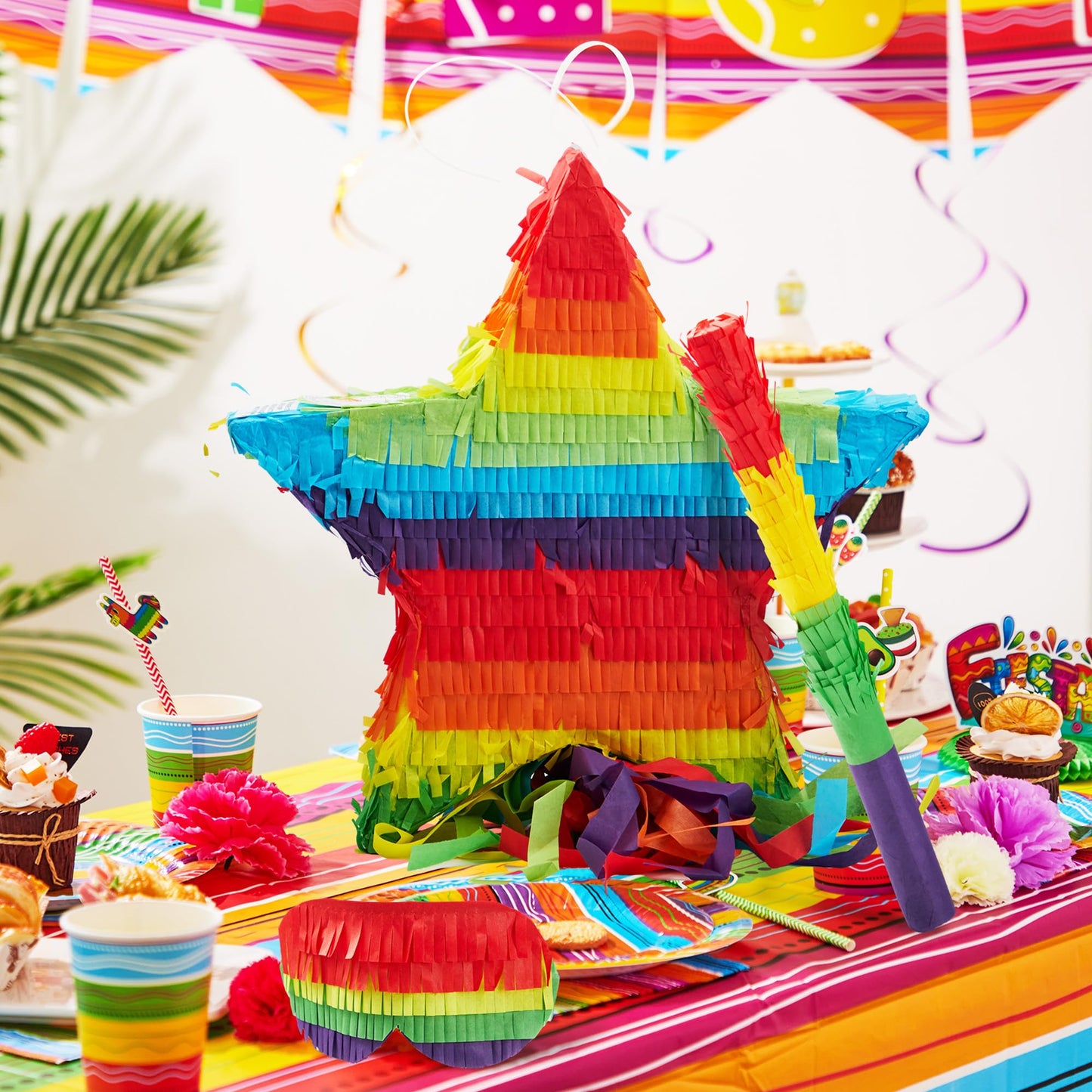 SYNCFUN Star Pinata for Kids Birthday Party 12.6"x 12.6"x 3" Party Supplies for Cinco De Mayo, Fiesta Taco, Luau Event, Mexican Theme Decoration, Taco Tuesday Event