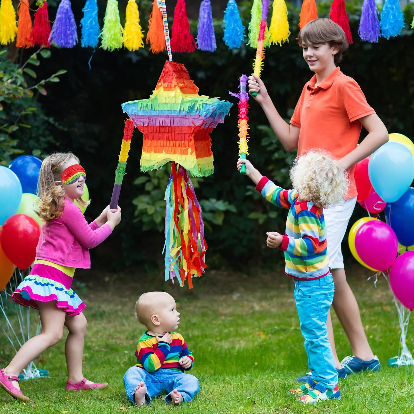 SYNCFUN Star Pinata for Kids Birthday Party 12.6"x 12.6"x 3" Party Supplies for Cinco De Mayo, Fiesta Taco, Luau Event, Mexican Theme Decoration, Taco Tuesday Event