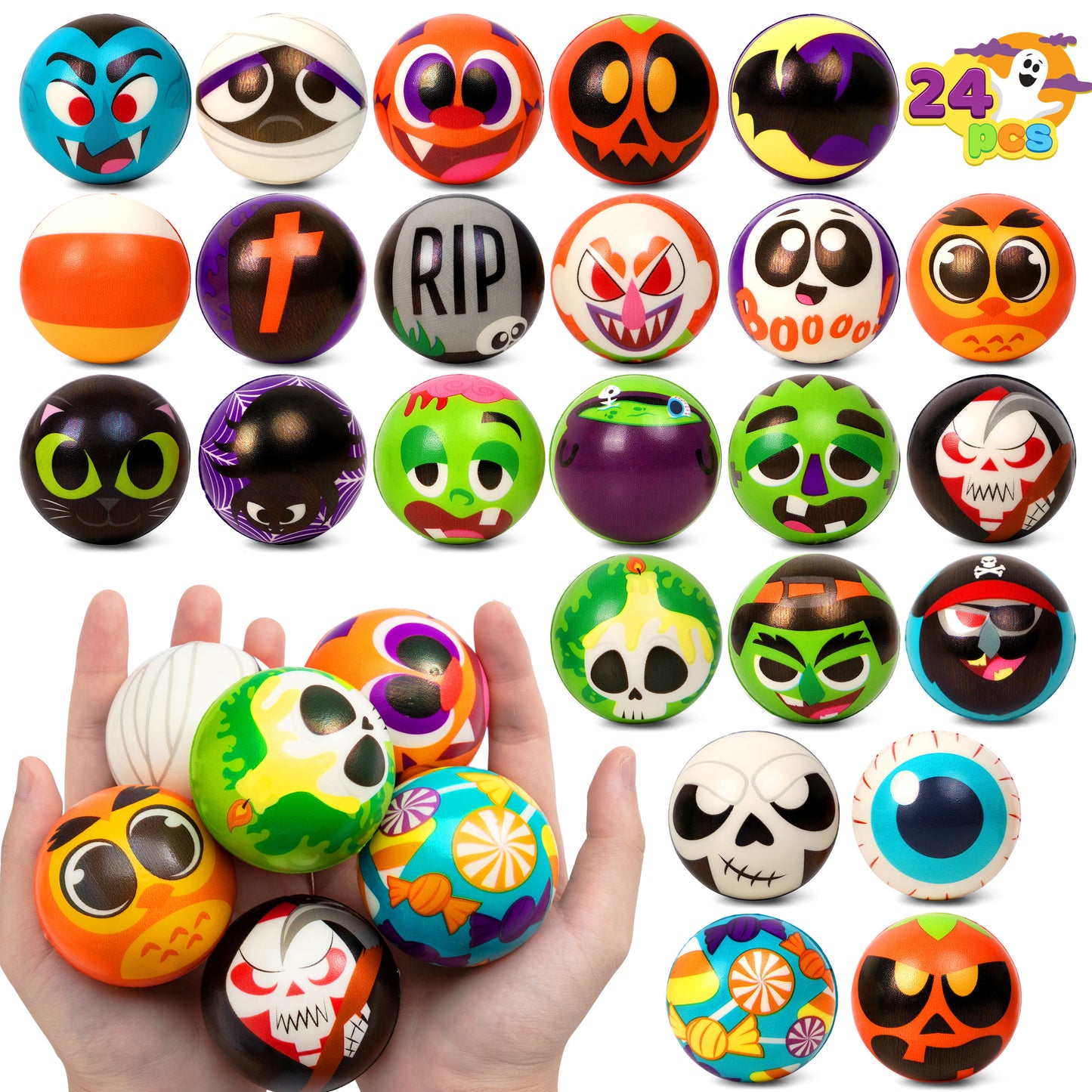 Sycnfun 24 Pcs Halloween Stress Balls for Kids,Halloween Funny Stress Balls Fidget Toys Bulk,Halloween Squishy Toys,Halloween Party Favor