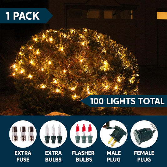 Syncfun 100 Christmas Net Lights for Bushes,4 x 6 FT Warm White Incandescent Christmas Lights Net Lights Outdoor Mesh Lights for Bushes Garden Party Xmas Tree Decoration