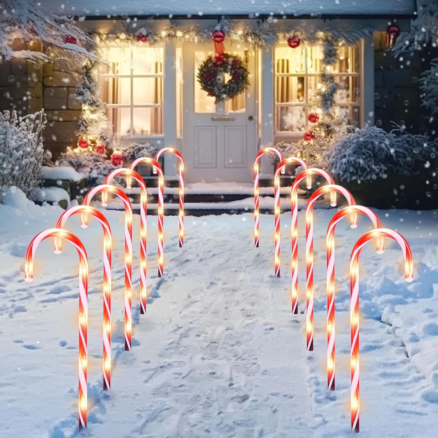 Joyfy 12 Pcs Christmas Candy Cane Lights Outdoor Pathway Lights Christmas Decorations Outdoor,23" Light Up Candy Canes Outdoor Xmas Lights for Outside Porch Yard