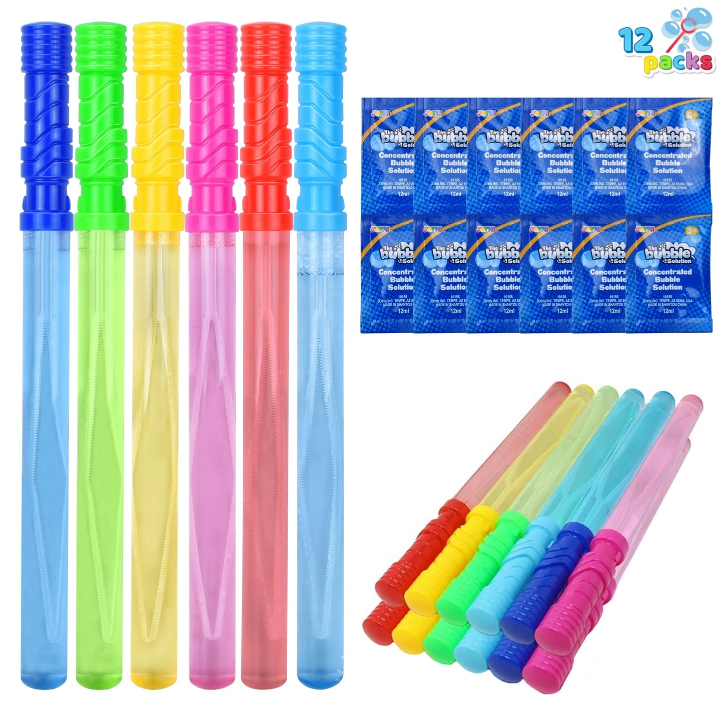 Joyin 12PCS 14.6’’ Big Bubble Wand Assortment (1 Dozen) with Bubble Refill Solution - Summer Toy Party Favor