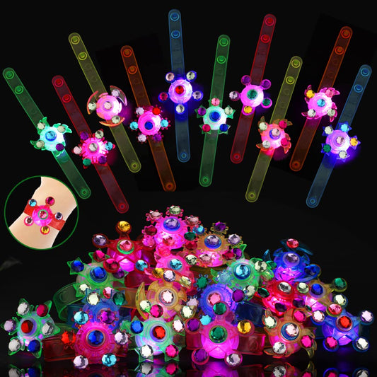 Syncfun 12 Pack LED Light Up Spinning Bracelets Glow Fidget Party Favors for Kids Goodie Bags Stuffers for Birthday