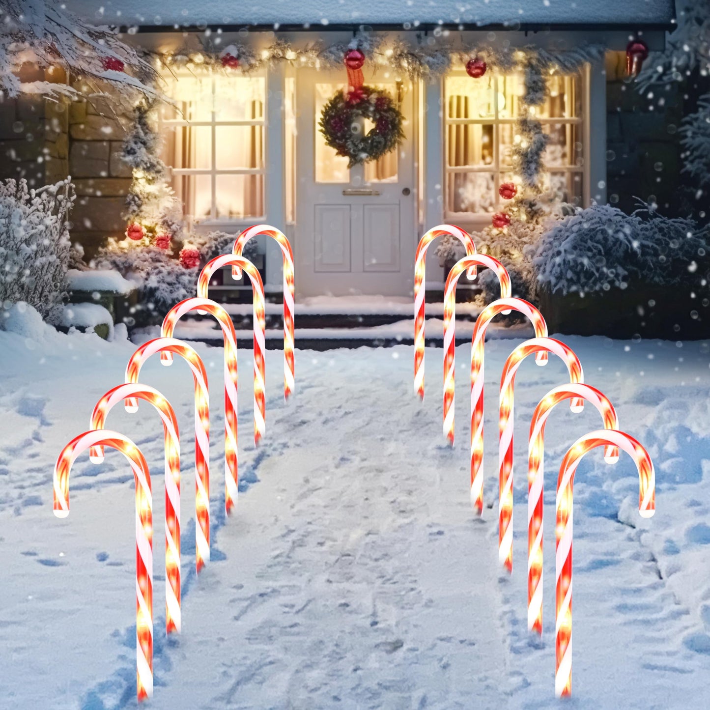 Joyfy 12 Pcs Christmas Candy Cane Lights Outdoor Pathway Lights Christmas Decorations Outdoor,12" Light Up Candy Canes Outdoor Xmas Lights for Outside Porch Yard