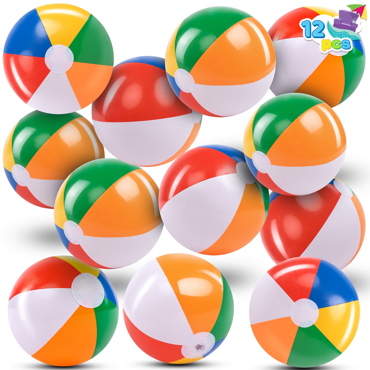 Syncfun 12 Pcs Rainbow Beach Balls Combo Set, 12" Inflatable Swimming Pool Toys for Summer Water Games Kids Birthday Party Supplies